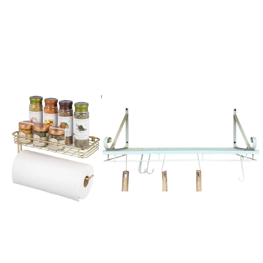 Bundle of 2 Towel holder with spice rack and hanging pot rack